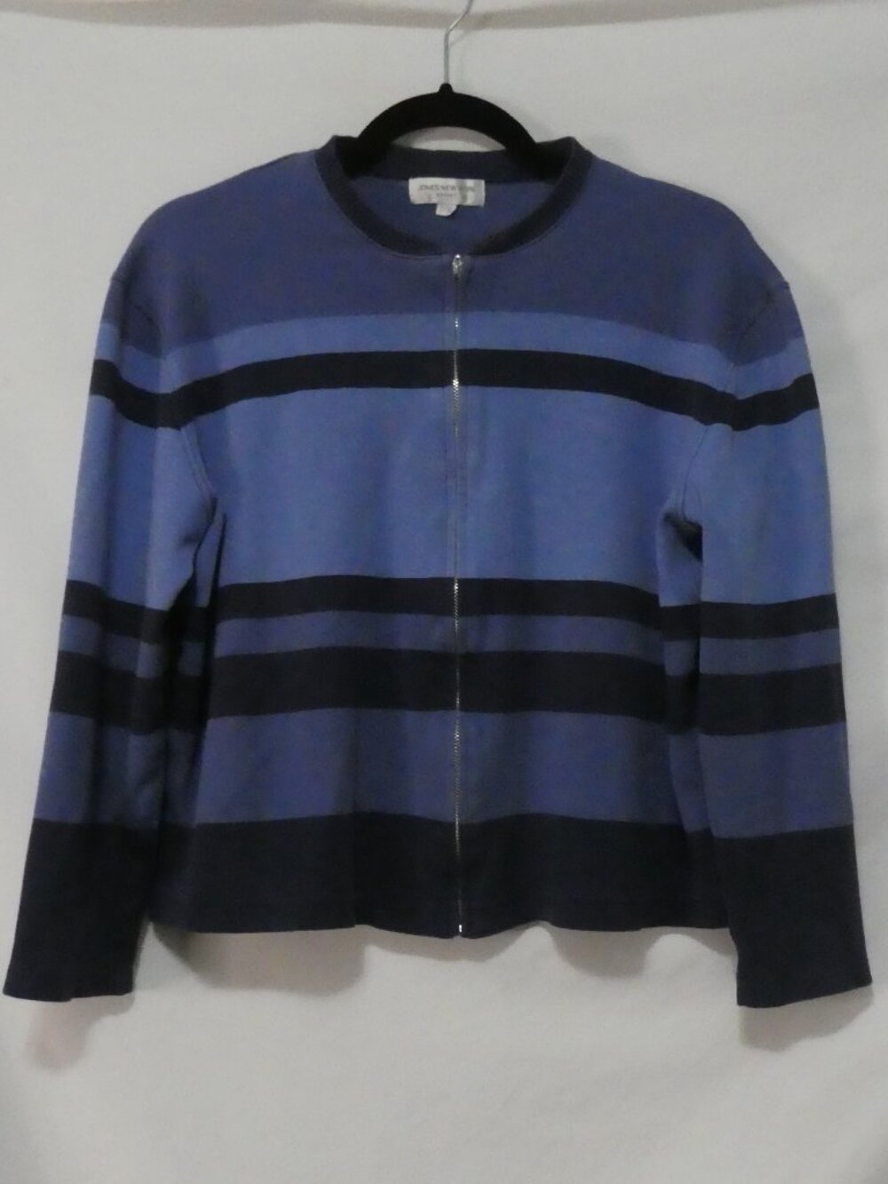 JONES NEW YORK Sport Blue & Navy Striped Mock Neck Zip Sweater PM Petite Medium